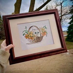 Cat in Basket Crewel
